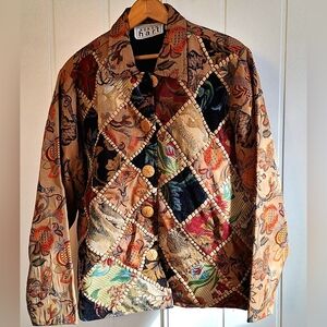 Vintage 90s KEREN hart Embroided Brown Quilted Jacket Size M Very Good Condition